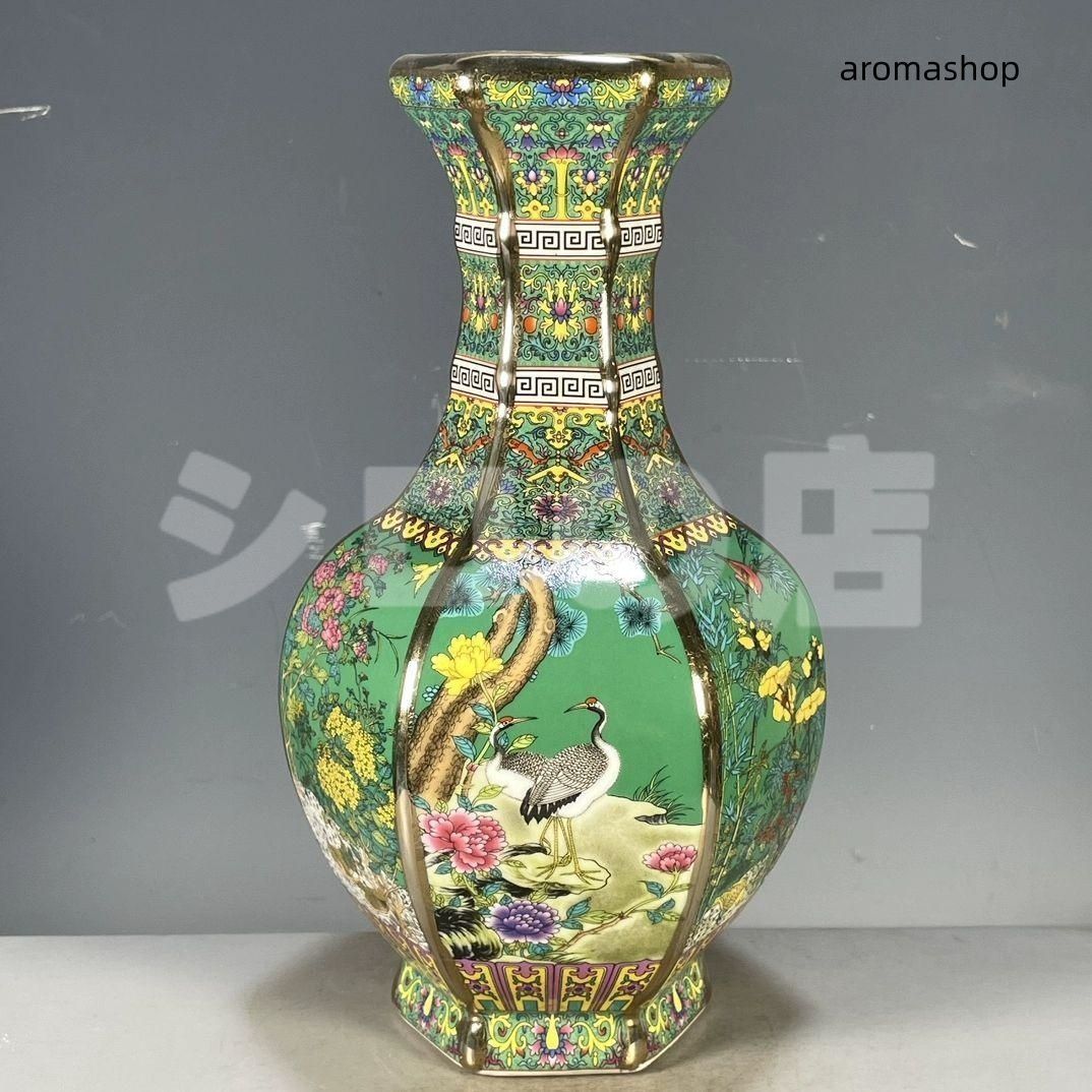 琺瑯彩花鳥紋六稜賞瓶 景徳鎮 陶磁器 装飾品 現代工芸品 美術品 置物 琺瑯彩花鳥紋六稜賞瓶 景徳鎮 陶磁器 装飾品 現代工芸品 美術品