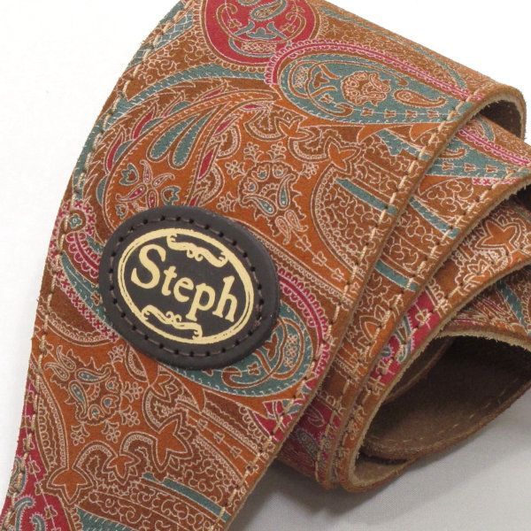 Steph PAY-2205 コニャック スエード ペイズリー Made in CANADA. トップ スエード バック スエード ギターストラップ レザーストラップ