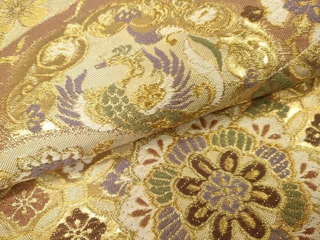 平和屋着物▽六通柄袋帯 向かい鳥鳳凰花文 金糸 正絹 逸品