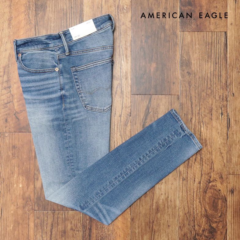 1円/AMERICAN EAGLE/38インチ/美脚デニムパンツ 0117-6625 ストレッチ快適 ウォッシュ加工 テーパード 新品/青/ブルー/ih285/
