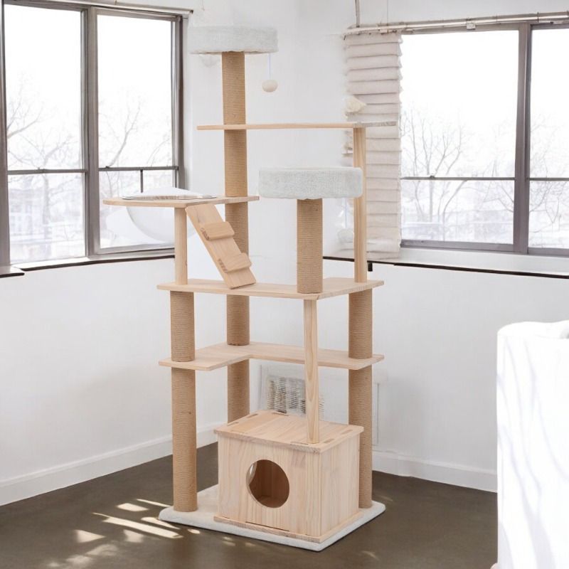 新着商品 猫タワー 自然木材の猫タワー 宇宙船のハンプストリングサポート ネイルクリッパー付き おもちゃ付き 優れた安定性のペットハウス 昇降が簡単 クリアボウ スペースセービング 多頭化された丸いコーナー ステーショナリペット用品 ファッショナブルな家庭
