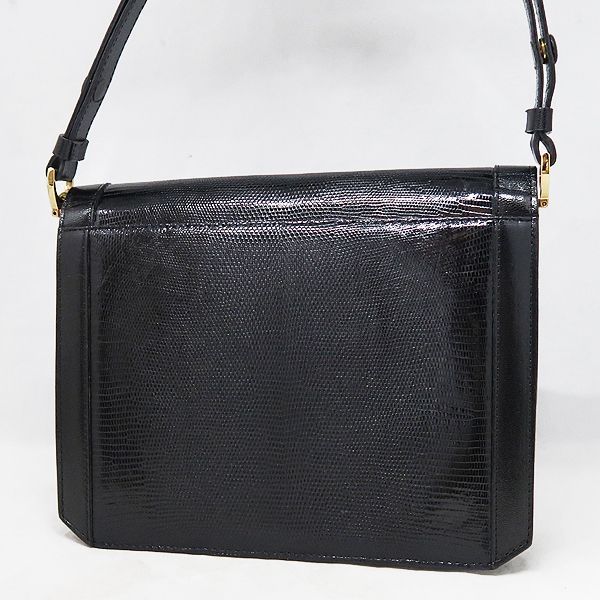 【人気】イヴサンローラン　ショルダーバッグ　YSL　リザード　レザー　ブラック Yves Saint Laurent イヴ・サンローラン YSL リザード レザー