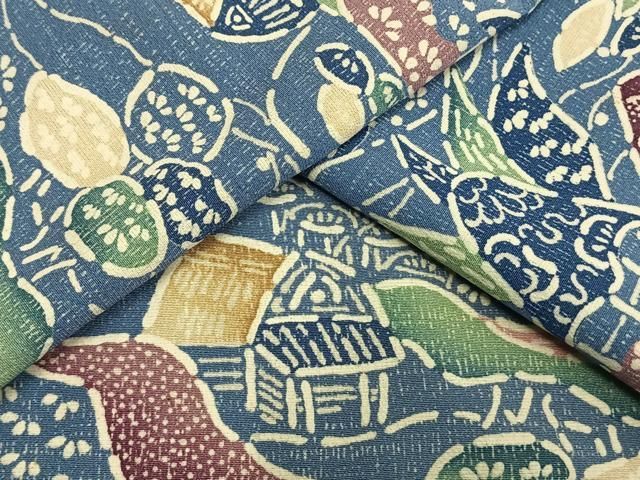 平和屋着物▽上質な小紋 単衣 型染め 風景文 正絹 AAAW1336fy