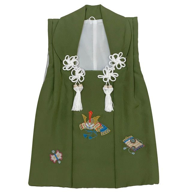 七五三 男の子 三歳 正絹 被布セット 被布コート 雪駄 信玄袋 足袋 4点コーデセット 抹茶色 兜と帷子 IBH496-4set01