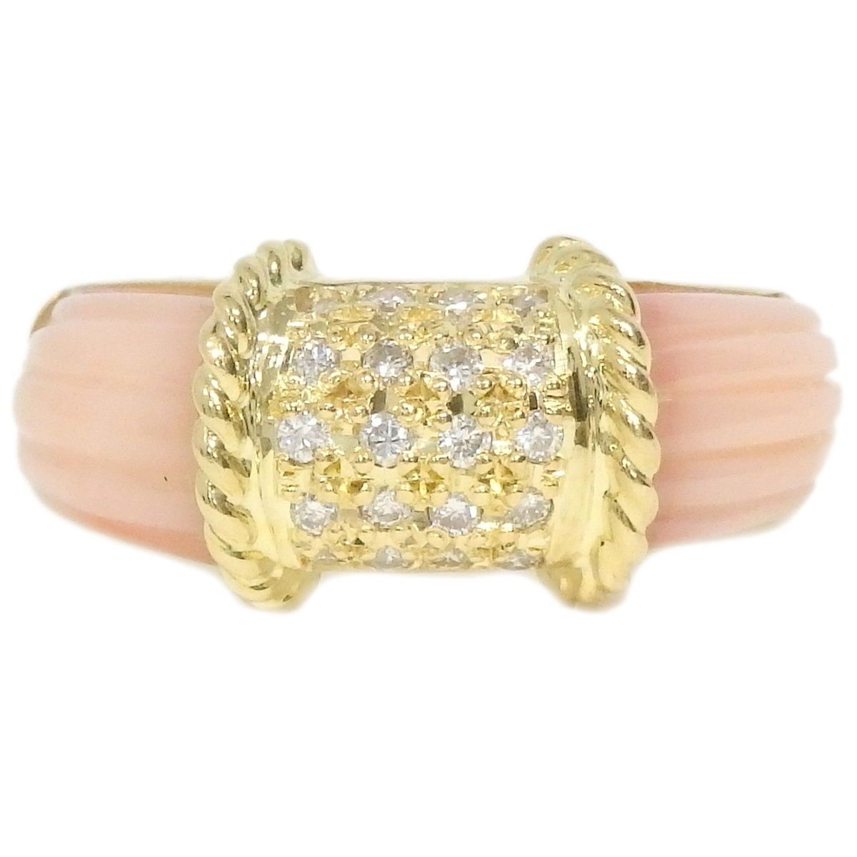 リング(指輪)本物 珊瑚 サンゴ ダイヤモンド 0.20ct K18 YG リング 指輪 12号 イエローゴールド ピンク ジュエリー アクセサリー