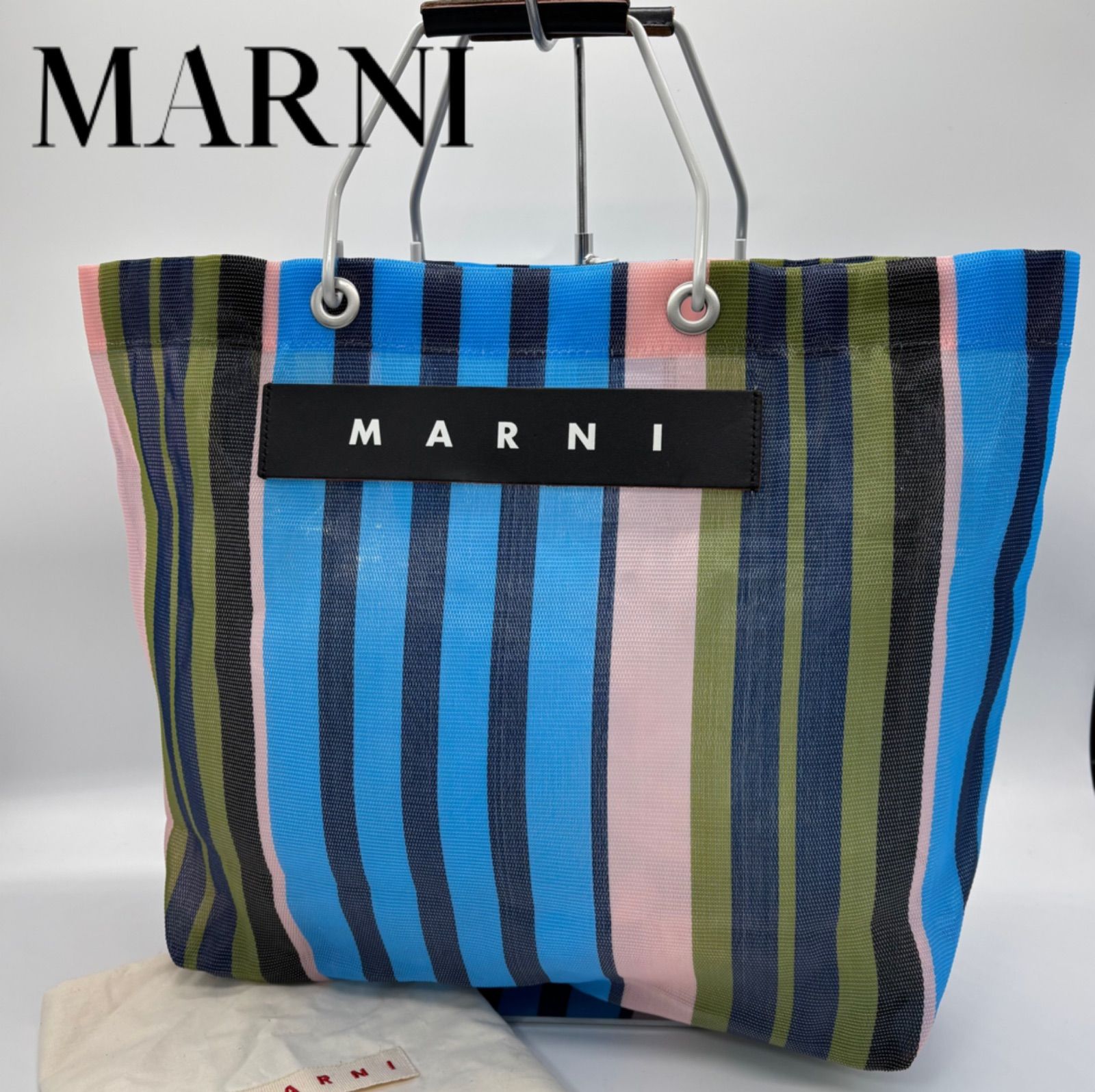 MARNI マルニ ハンドバッグ ナイロン マルチ メタルハンドル MARNI マルニ ハンドバッグ ナイロン マルチ ブルー×グリーン
