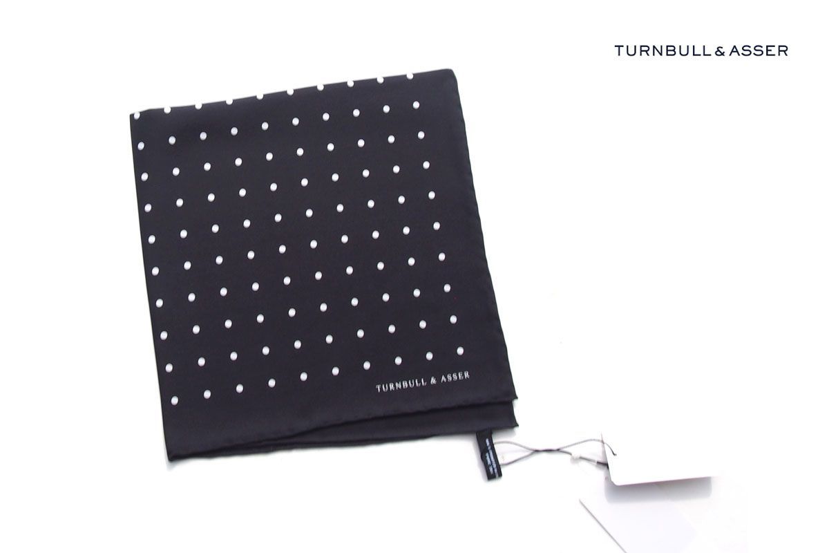 ｜♥｜ターンブル-アッサー｜Turnbull - Asser｜10｜ドット柄シルクポケットチーフ TUR ブラック