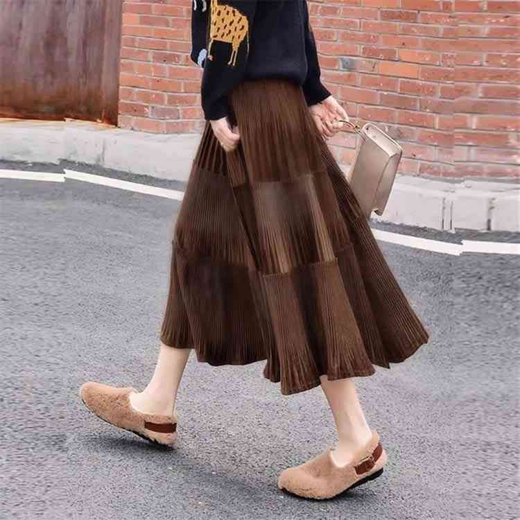 ベロア レディース プリーツスカート 切り替え ティアードスカート ティアード スエード プリーツ ミモレ丈 ベロア ボトムス シンプル ベロアスカート 無地 大人 体型カバー フ ウエストゴム yskma602778