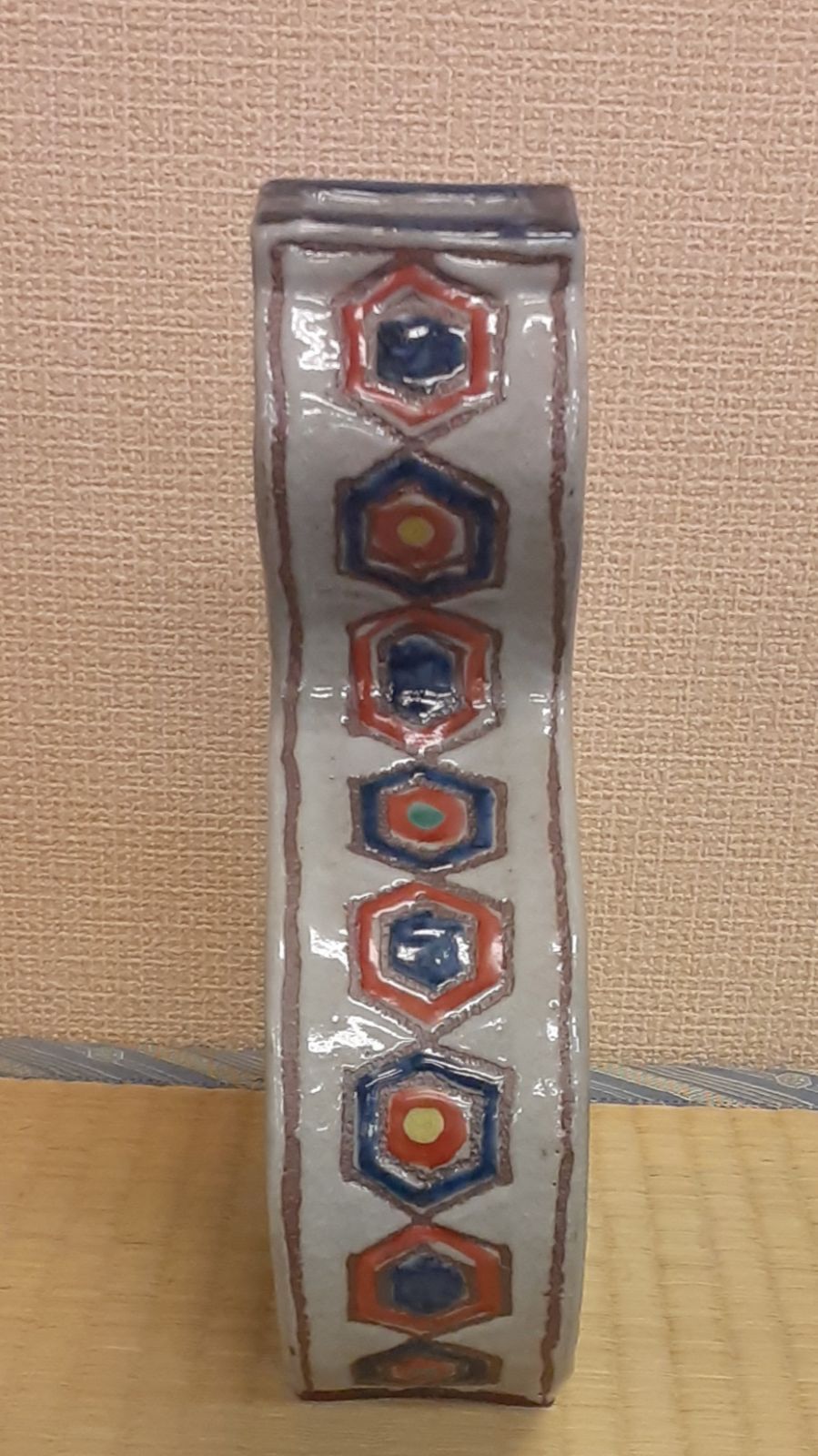 京都清水焼 黒田赫三郎作 ひさご型花入れ亀甲柄 花瓶 花器 フラワーベース