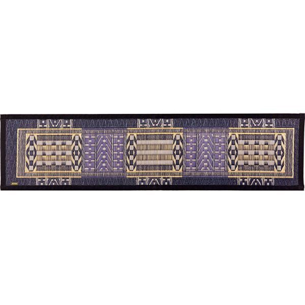 国産 い草 玄関マット 約30×120cm ブルー 日本製 縁：綿100％ 滑りにくい加工 裏貼り オリエンタル リビング 廊下