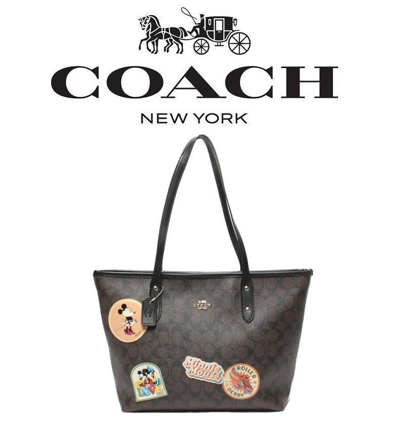 コーチバッグ＞COACH/コーチバッグ トートバッグ F29358 ブラウン×ブラック コーチ×ディズニーコラボ ミニーマウス シグネチャー パッチワーク  ショルダーバッグ アウトレット品 紙袋付属 新品未使用 - メルカリ