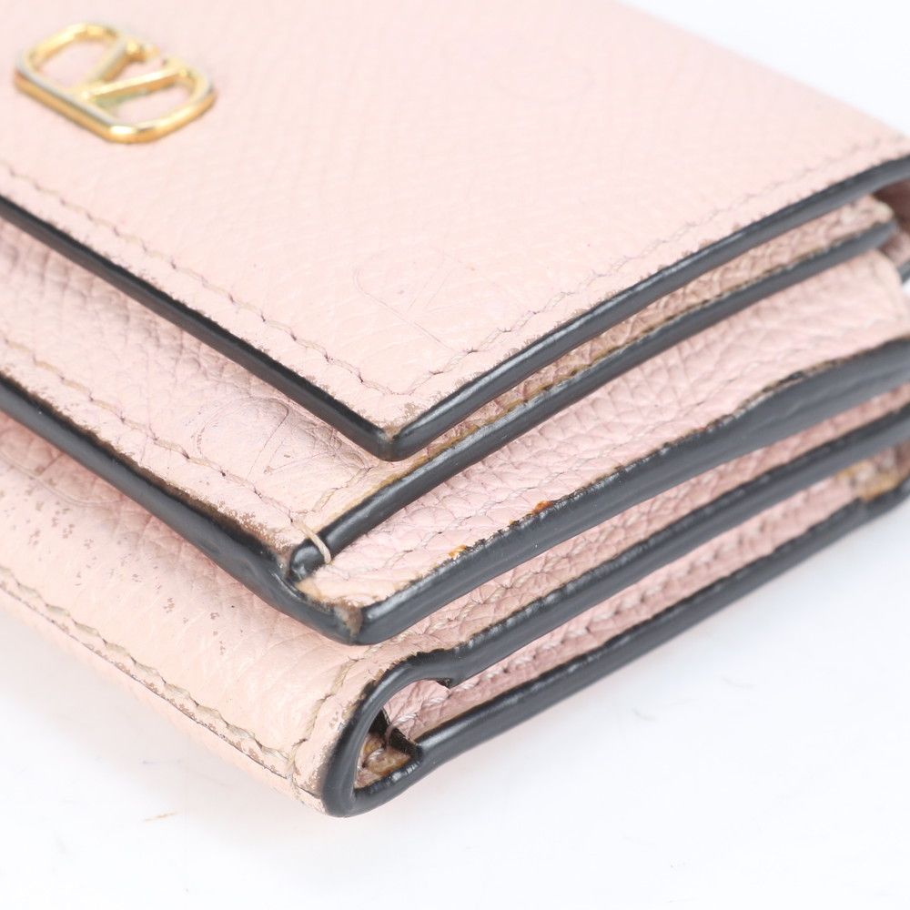 美品 ヴァレンティノ Vロゴ レザー 三つ折り 財布 コンパクト  