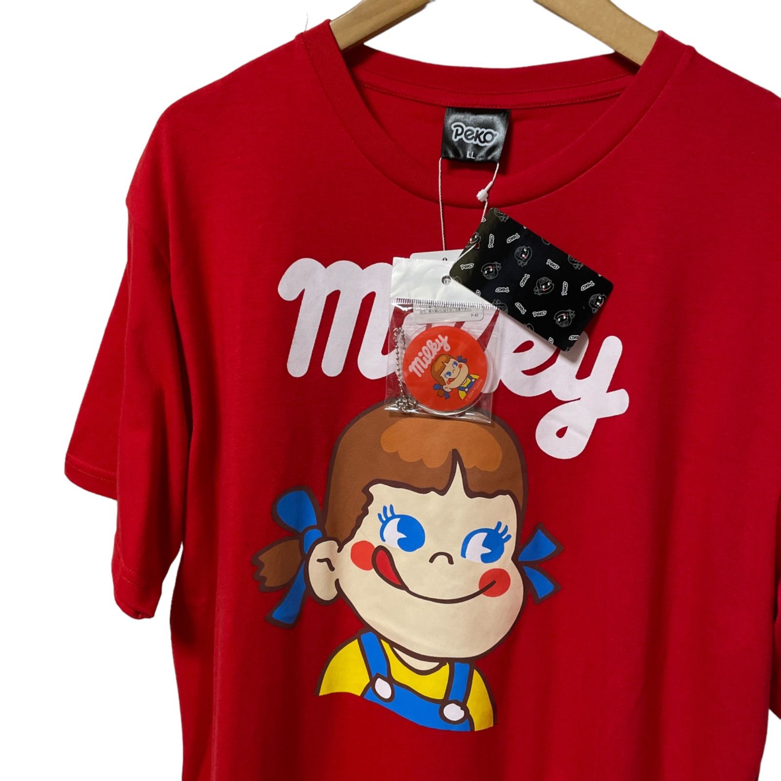 新品】Fujiya 不二家 ペコちゃん ミルキー ビックロゴ tシャツ 赤