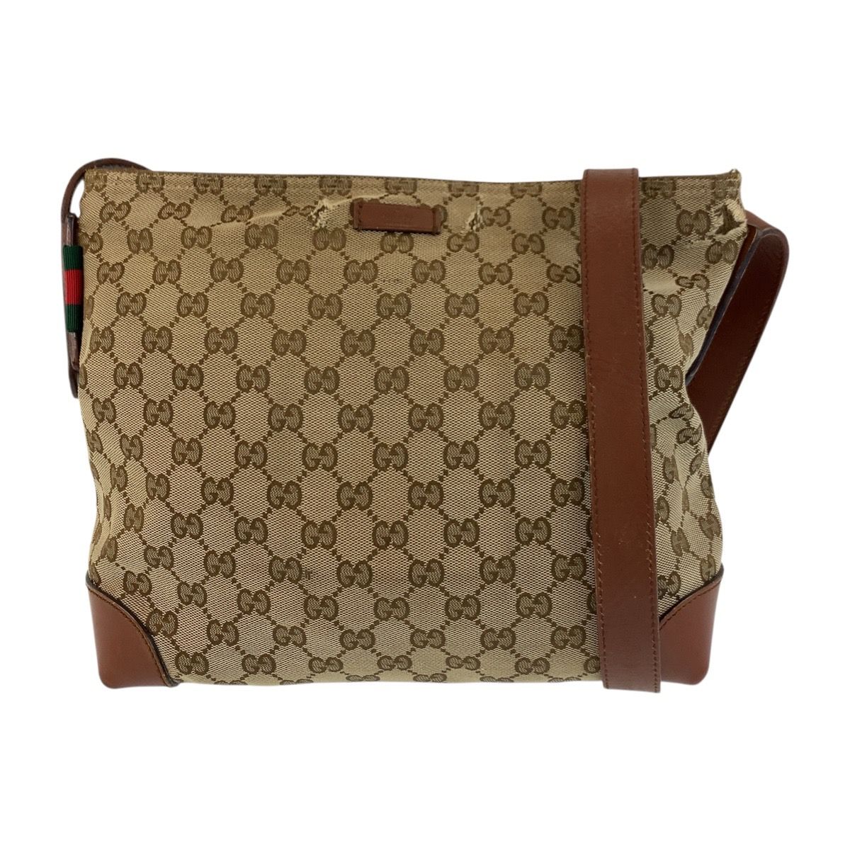 【美品】グッチGucciメッセンジャーバッグ ベージュとブラウン GUCCI グッチ ベージュ ブラウン GGキャンバス/レザー 337598