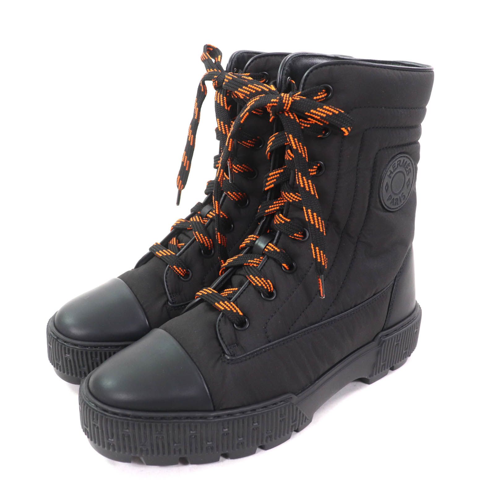 エルメス フレッシュ ナイロン レザー ショート ブーツ size 42 HERMES - エルメス ショートブーツ フレッシュ ナイロン/レザー
