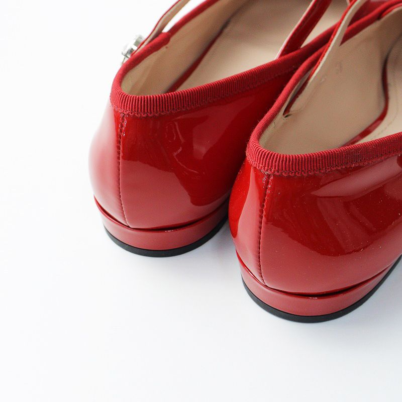 極美品 ミュウミュウ miu miu エナメルクロスストラップバレエシューズ 