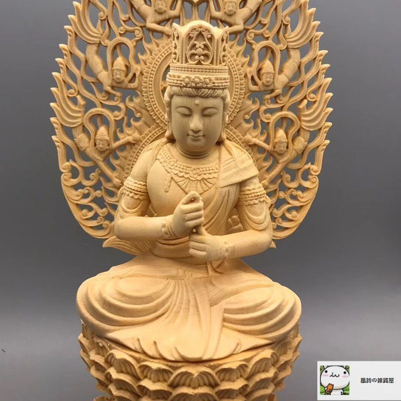 大日如来坐像 木彫り ツゲ 12.5cmx12.5cmx28cm 彫刻 仏像 手彫り