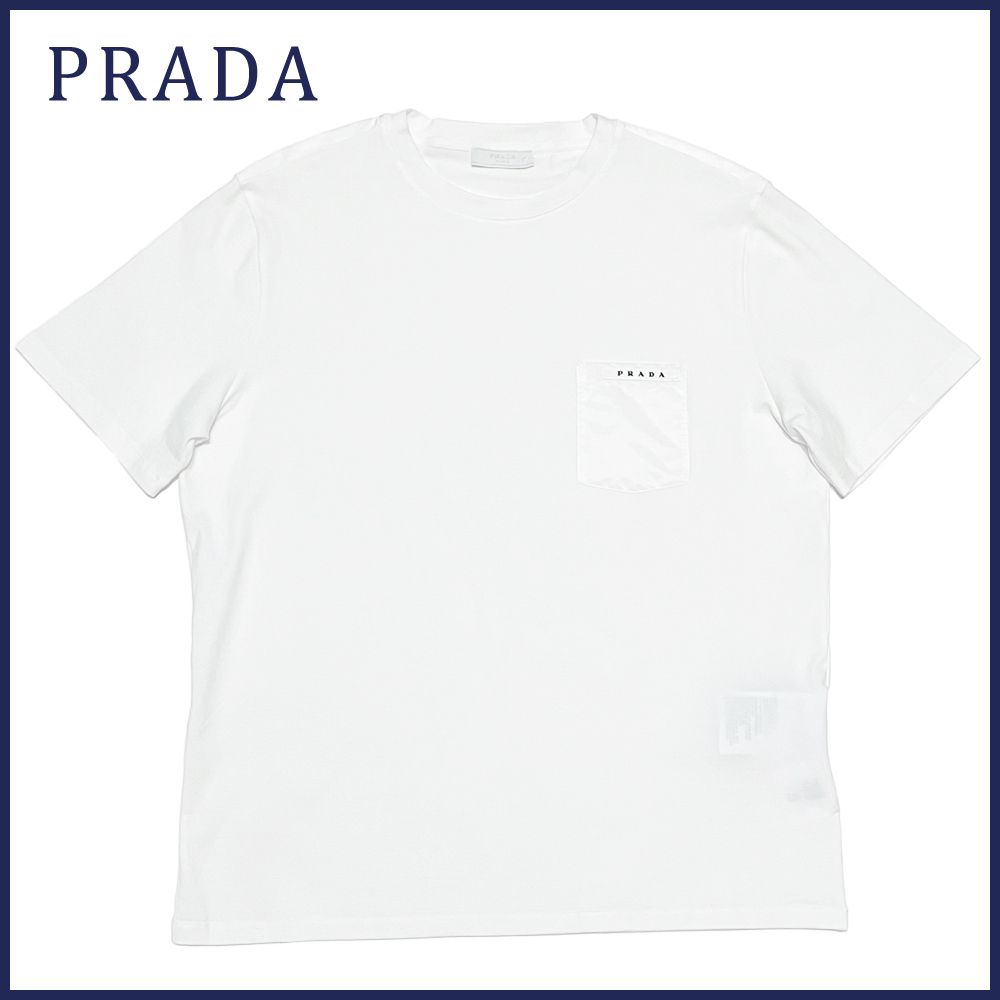 新品プラダPRADAメンズ異素材mix クルーネックTシャツ白#M