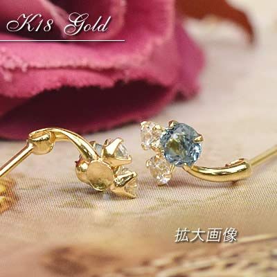 [四葉のクローバー] 18金 ピアス 18k ブルートパーズ キュービックジルコニア K18 イエローゴールド 天然石 11月 誕生石 (両耳用1ペア) レディース 女性 : Kk149