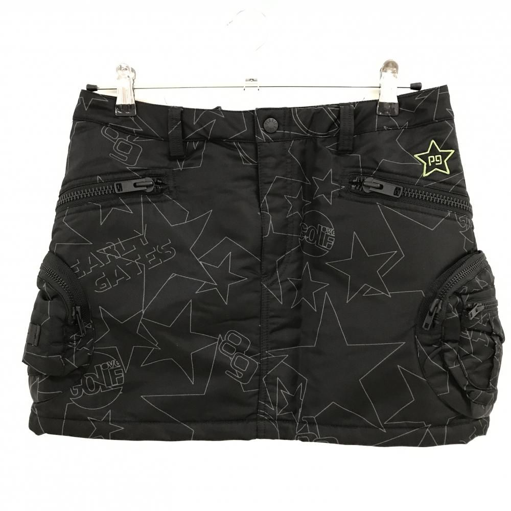 超 パーリーゲイツ 中綿スカート 黒×グレー 総柄 着脱可ポーチ付 レディース 2 L ゴルフウェア PEARLY GATES