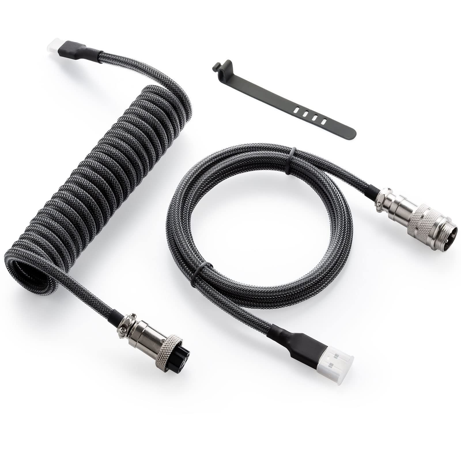 【人気商品】- USB-C 1.3M 取り外し可能なメタルアビエーター付き USB-A メカニカルキーボードケーブル ダブルスリーブ ゲームキーボード用 Cケーブル 黑 カスタムコイル状USB Pro GunMjo
