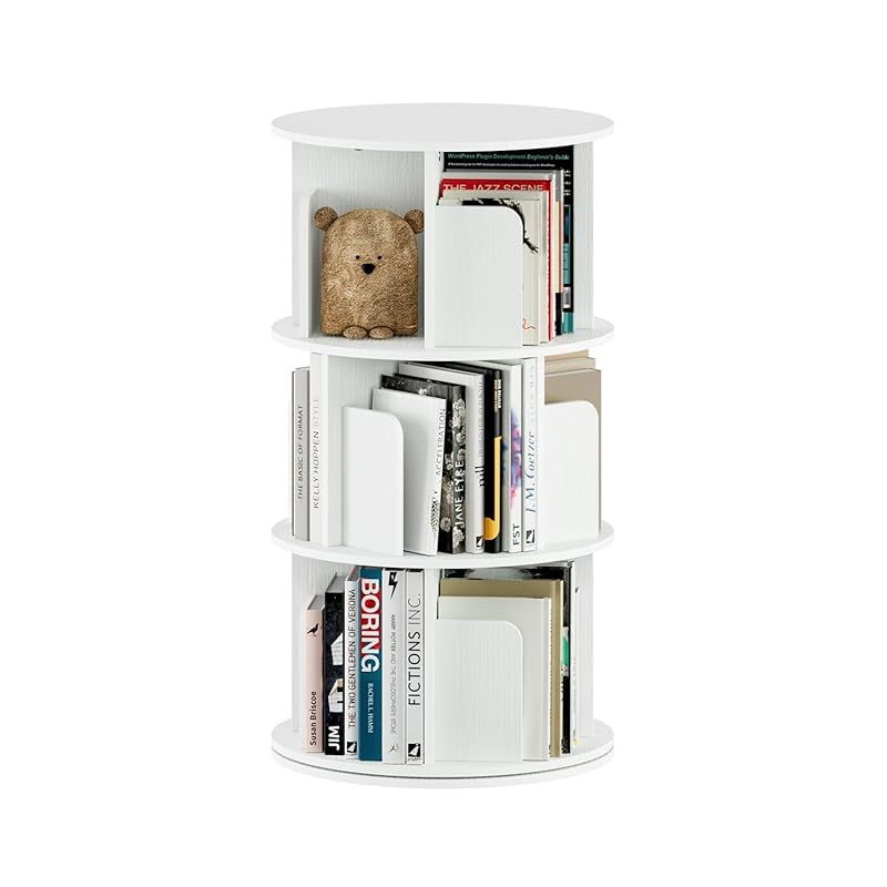 APPOLYN本棚 回転式本棚 3段 大容量 ラック 直径40CM*高さ97CM A4紙が入る高さ コミックラック 漫画 絵本棚 収納棚 ホワイト 1