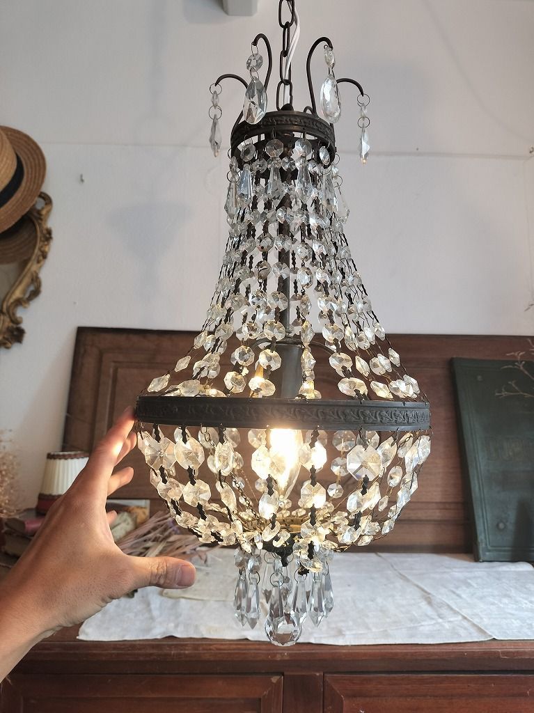フランスアンティーク　シャンデリア　ガラスドロップ　照明　ランプ　PARIS フランスアンティーク シャンデリア ガラスドロップ 照明 ランプ