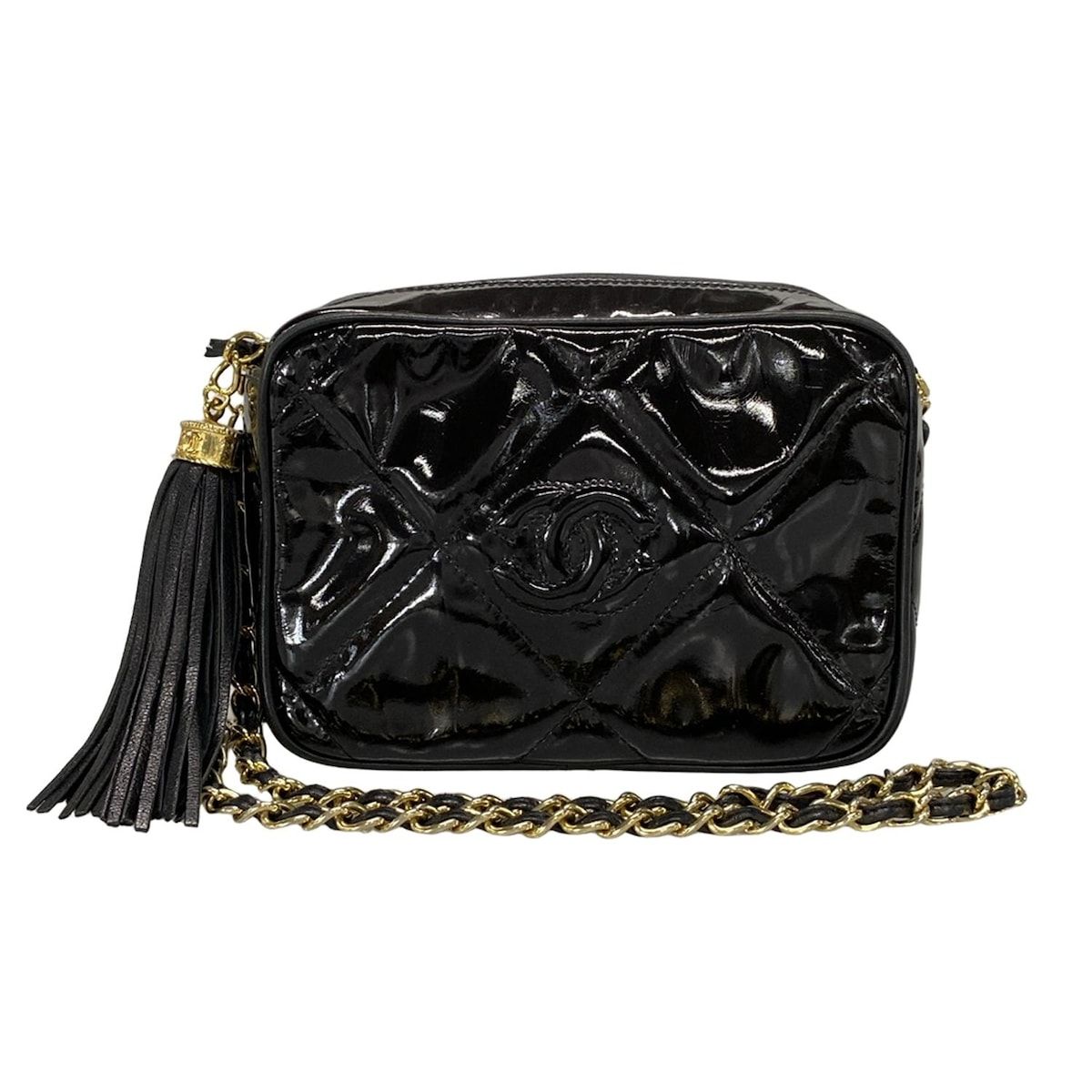 CHANEL シャネル ショルダーバッグ マトラッセ 黒 タッセル|チェーンショルダー|ゴールド金具 レザー