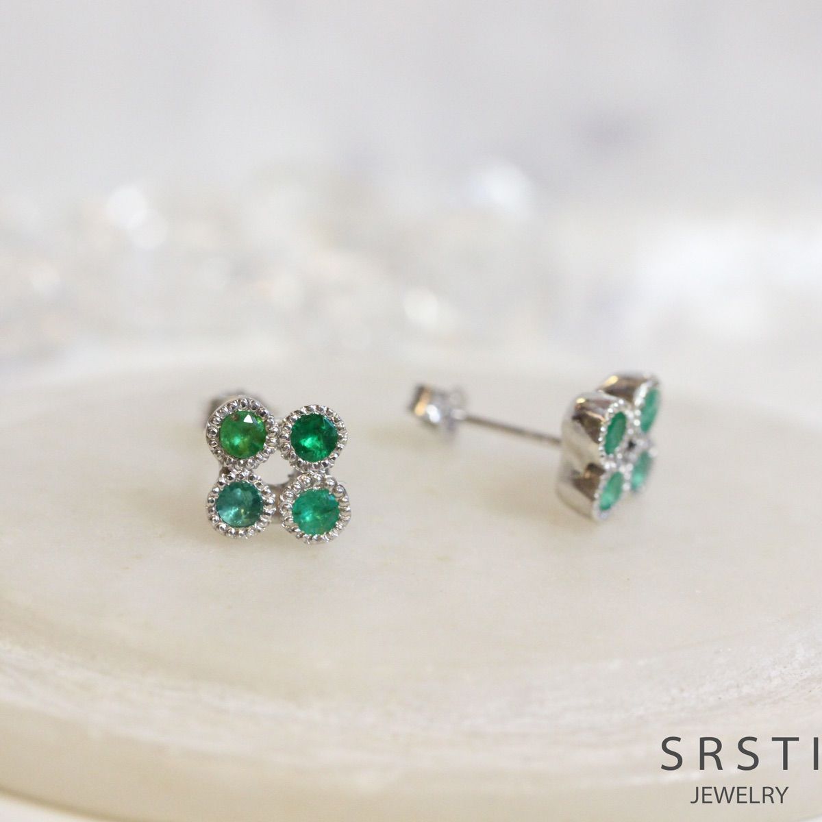 エメラルドクローバーSV925イヤリング 本物 女性用ヴィンテージ