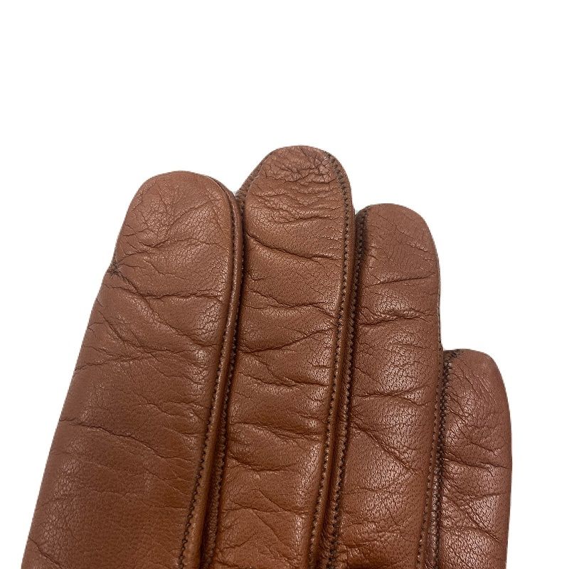 セルモネータ グローブス(Sermoneta gloves) 本革×カシミヤ レディースグローブ ブラウン サイズ7 ロックチャーム レア 【中古】 JA-19430