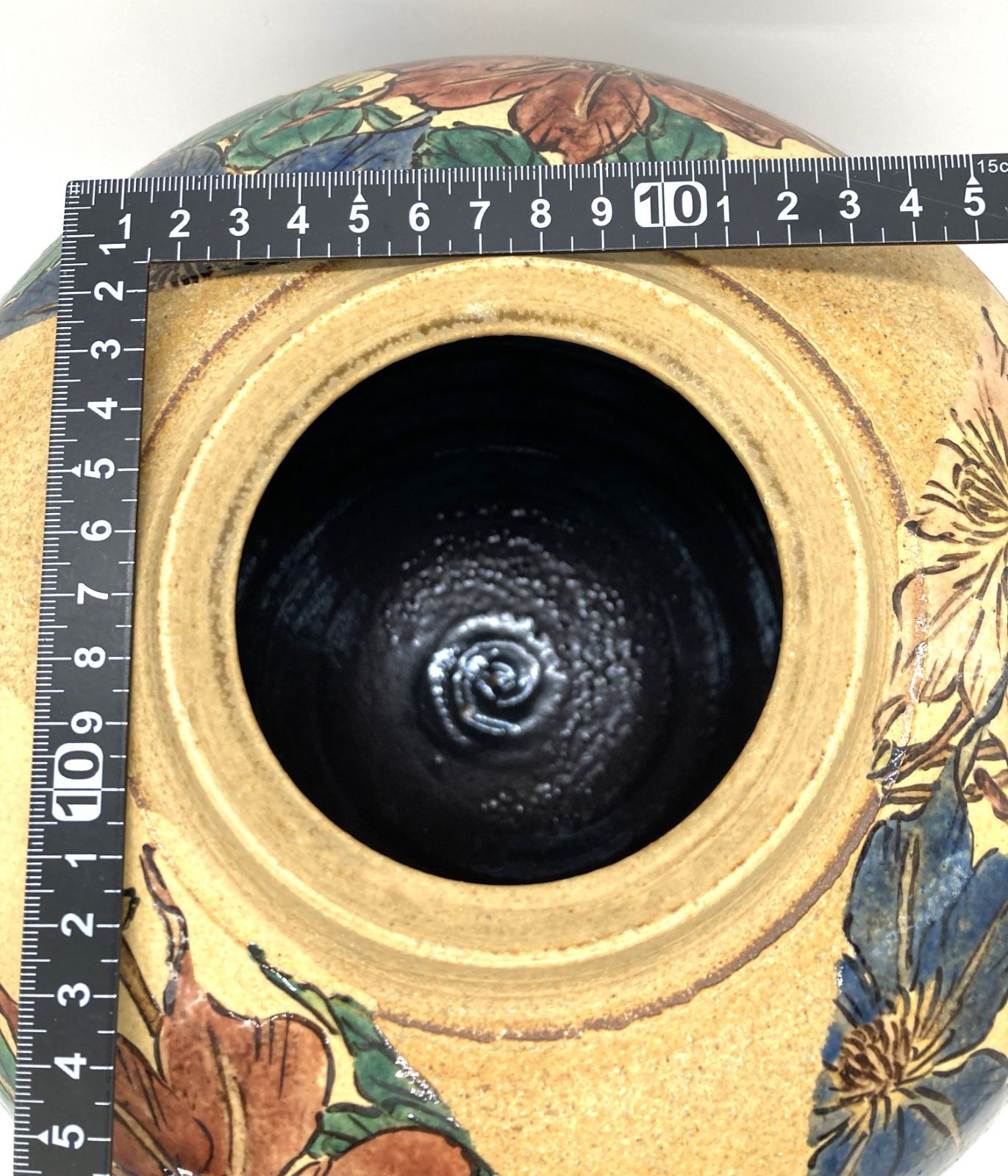 力石俊二】「鉄線文花瓶 」益子焼 大型花器 花入れ 花瓶 陶芸 置物