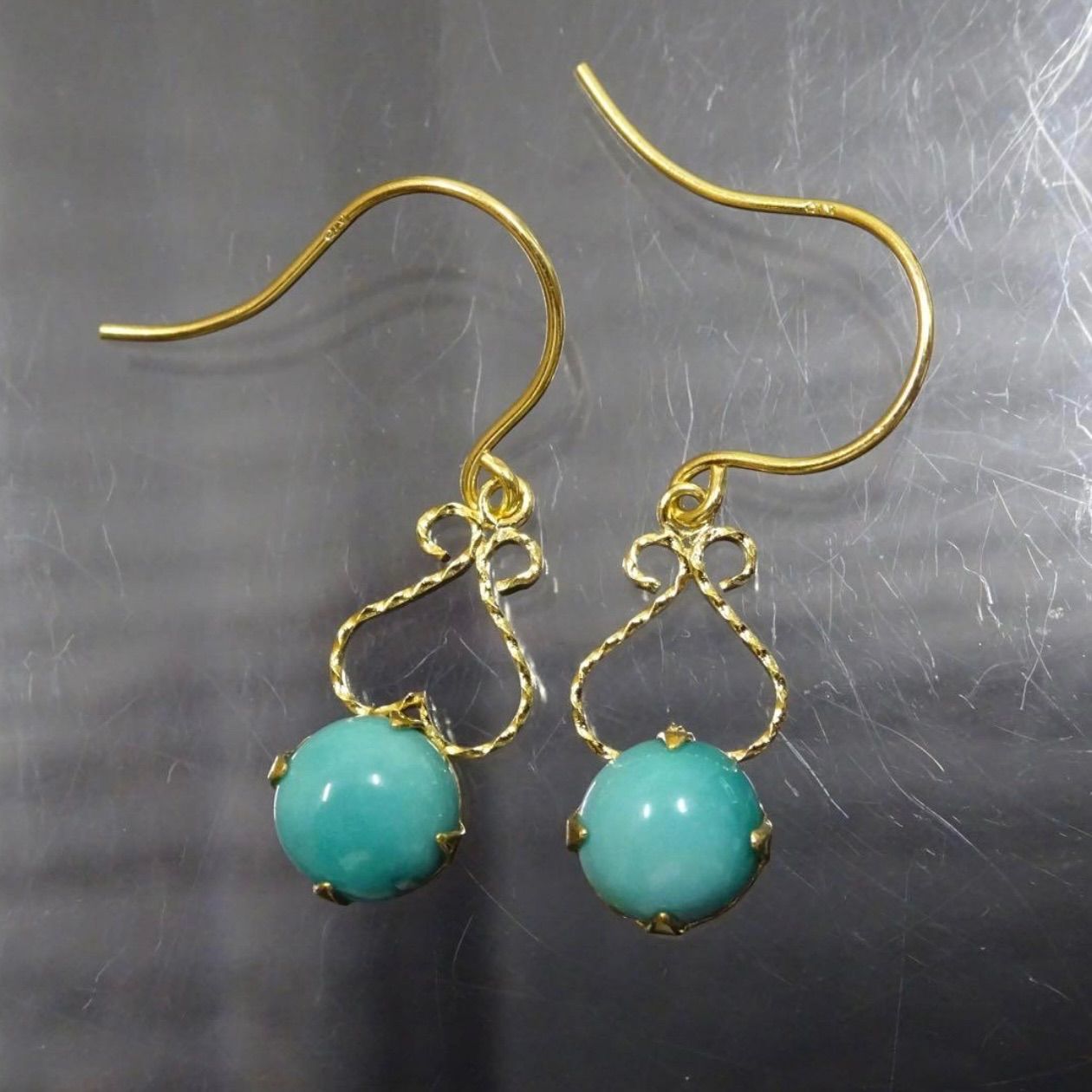 18金 K18 ゴールド GOLD 750 天然ターコイズ ぶら下がり ハート デザイン ピアス 両耳 総重量約0.63g ジュエリー 宝石 天然石 貴金属 レディース 普段使い