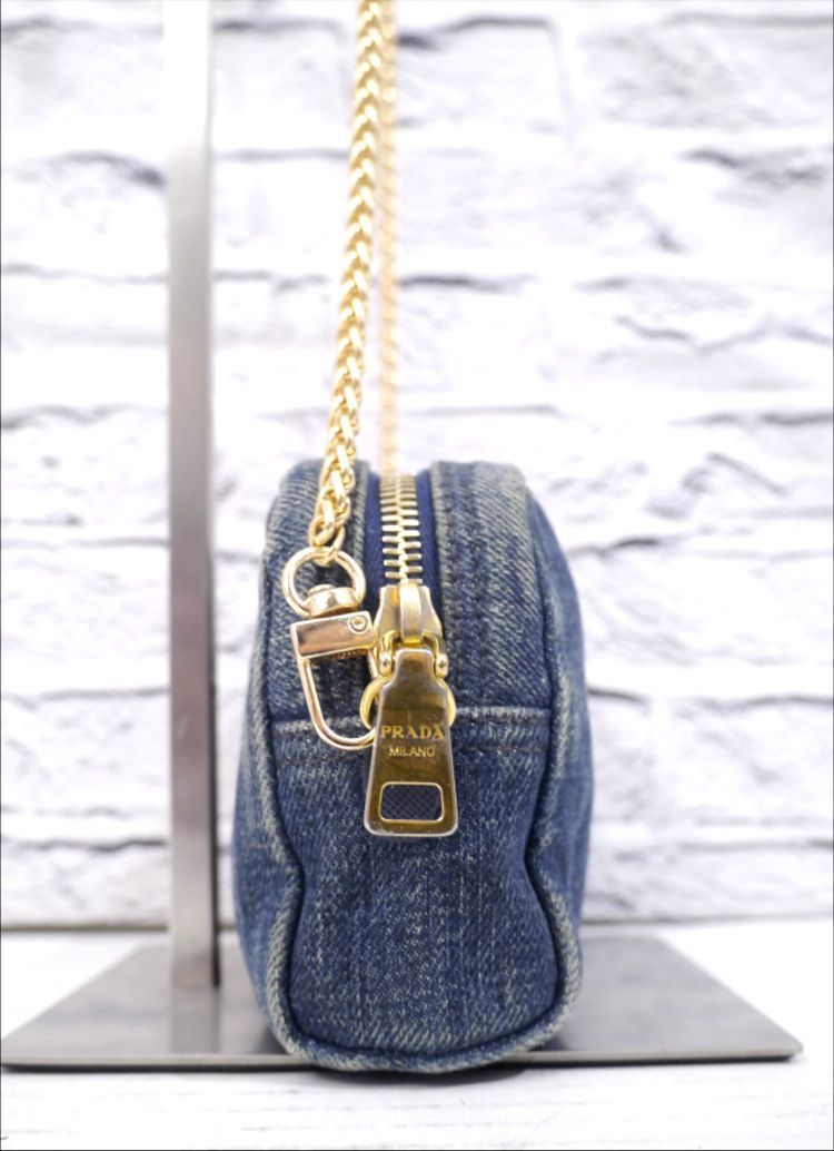 ◇PRADA プラダ CANAPA デニム ショルダー カメラ バッグ ポーチ紺