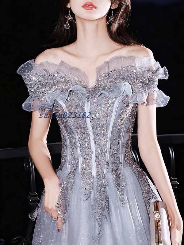 ドレス 大人 ピアノ 発表会 ロングドレス オフショルダー イブニングドレス 結婚式 半袖 ワンピース 演奏会 母親 パーティードレス am5a023182