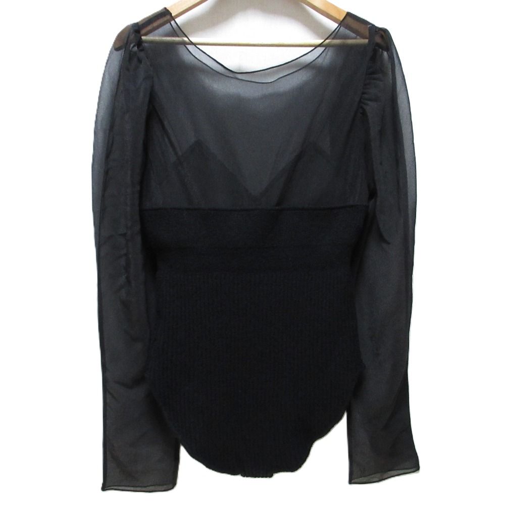 美品 BEAMS COUTURE lingerie ビームスクチュール ブークレニットボディスーツ シアー切替 ロングスリーブ カットソー ブラック レディース 古着 中古 美品 BEAMS COUTURE lingerie ビームスクチュール ブークレ