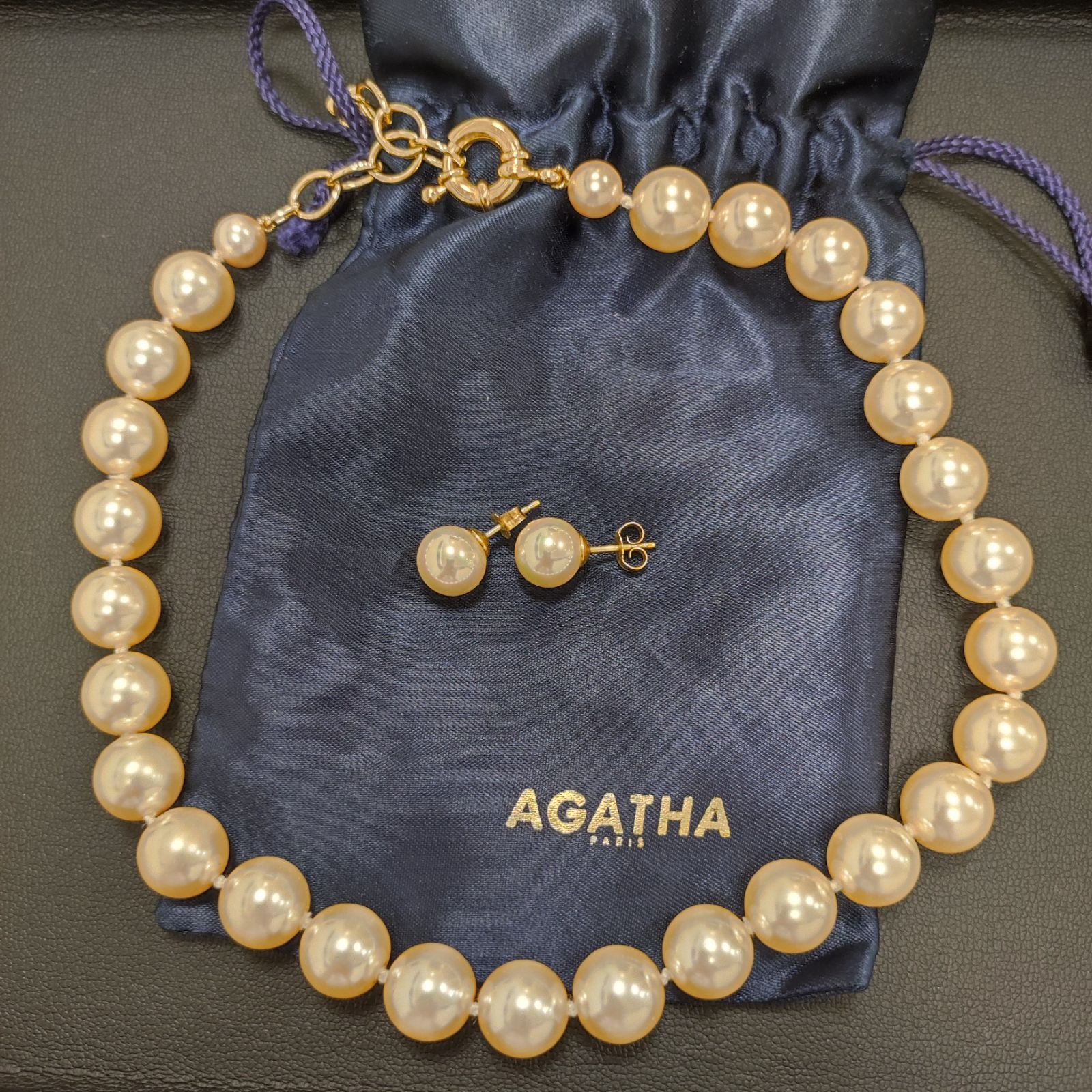 値下げ】AGATHA 粒大き目 パールネックレス ＋ ピアスセット アガタ 