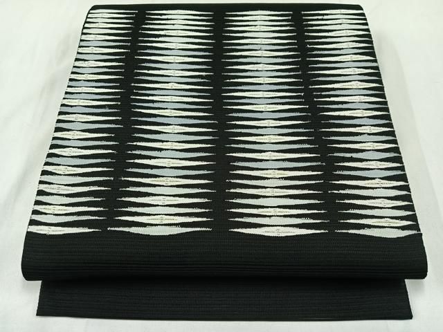 平和屋着物＊夏物 太鼓柄袋帯 横段文 黒地 金糸 正絹 逸品 AAAY3302jh  