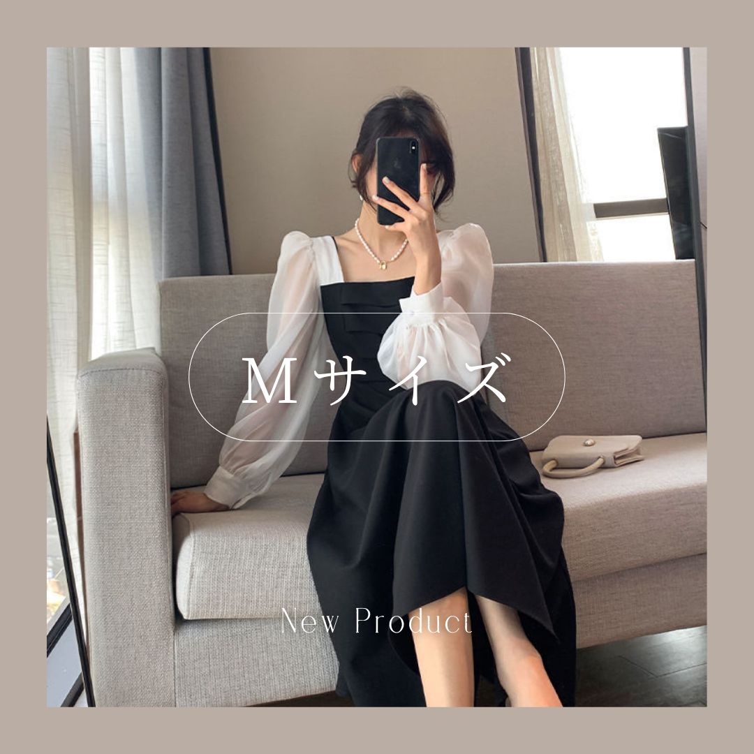 新品タグ付き黒パーティードレス シースルー袖 スクエアネック  