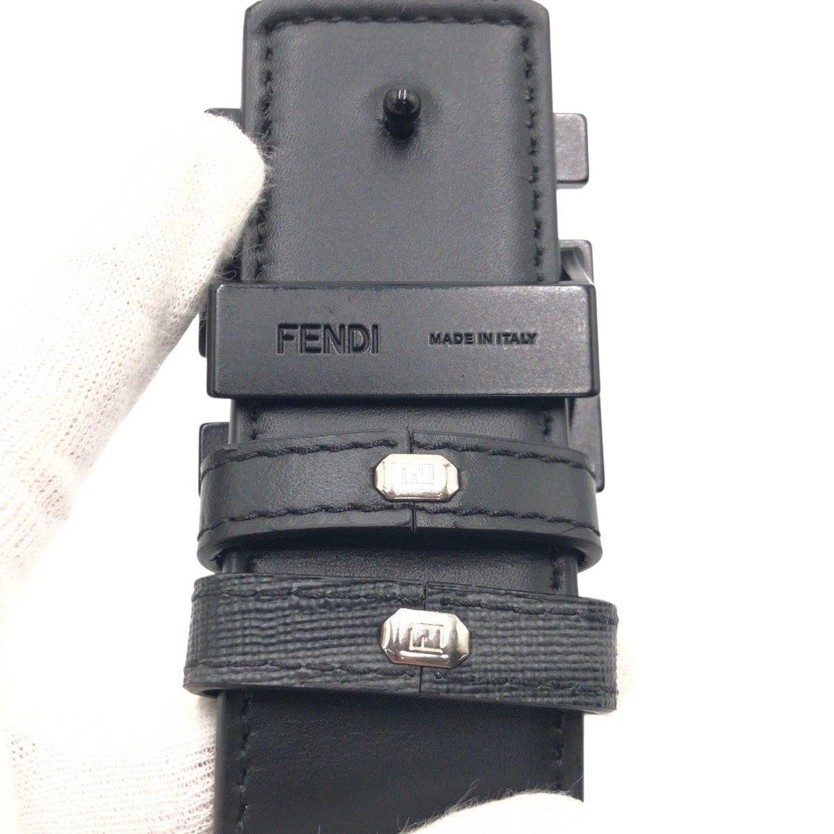美品 FENDI フェンディ ズッカ FFロゴ ブラック レザー ベルト