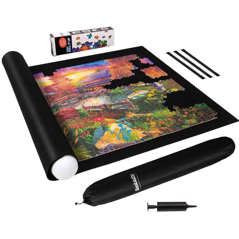 Becko US 3000ピース パズルマット ロールアップ ドローストリングバッグ-amp-ブラックポンプ付き ジグソーパズルフェルトマット 漏れ防止チューブ-amp-ゴムバンド3個付き 収納簡単
