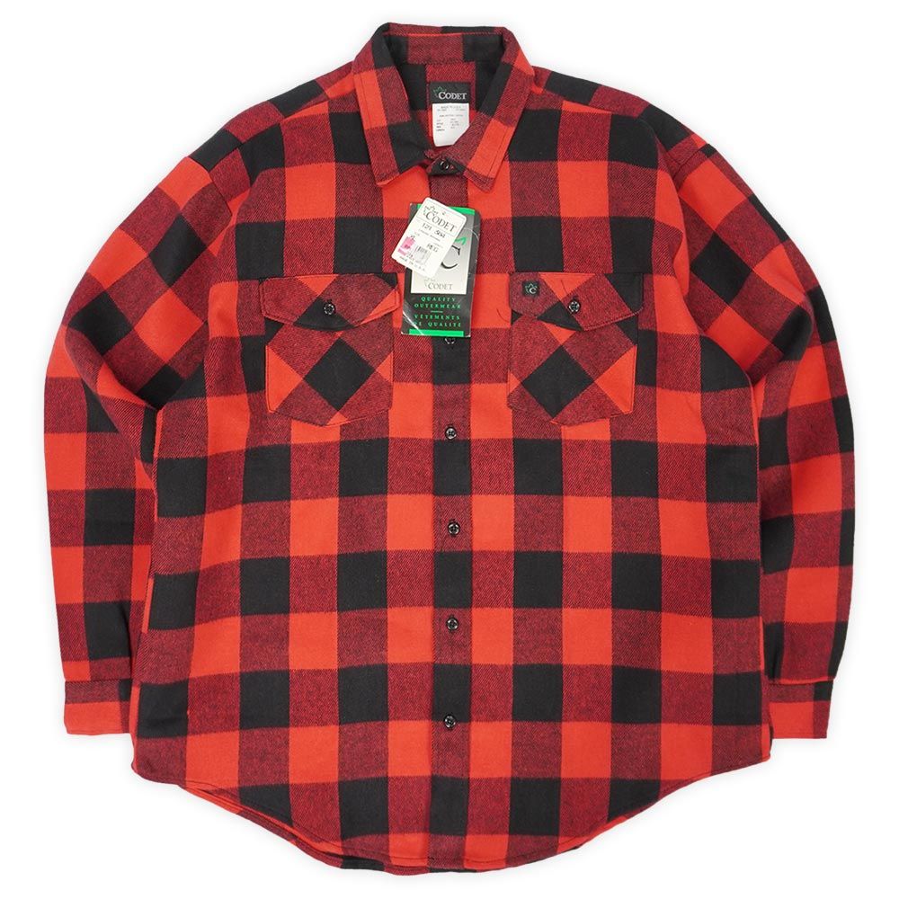 コデット CODET 未使用 デッドストック 80s 90s 80-90年代 ヘビーネルシャツ ブロックチェック柄 MADE IN USA アメリカ製 アメカジ ヴィンテージ 古着 メンズ シャツ レッド ブラック XL【中古】