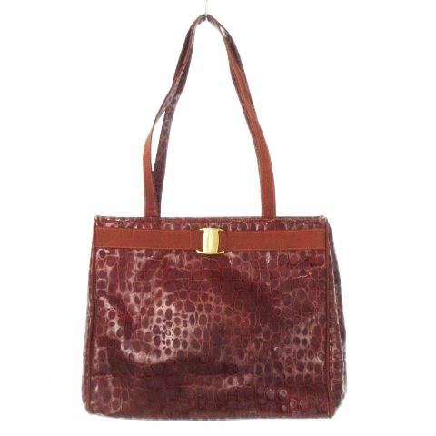 サルヴァトーレフェラガモ Salvatore Ferragamo ハンドバッグ トートバッグ ワンショルダー レザー 型押し ヴァラ ロゴ 茶 ブラウン |CK13 GY19