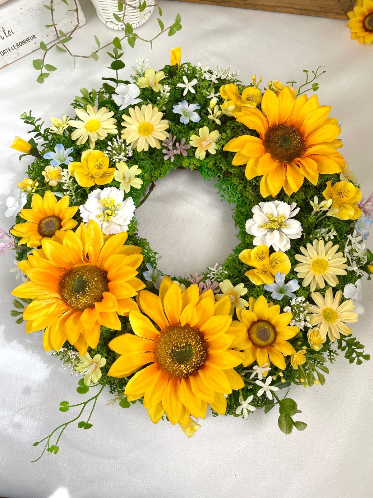 向日葵と小花たちのガーデンリース