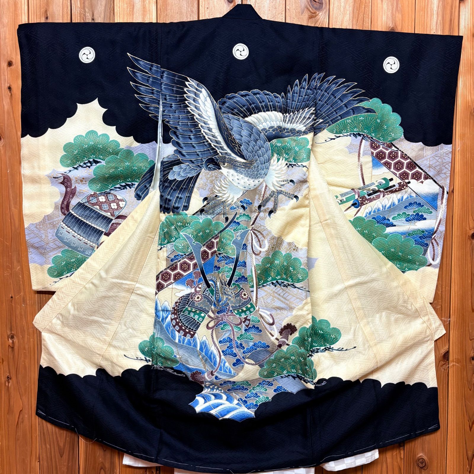 七五三 男の子 着物 袴上 正絹 記念 和装 鷹 鷲