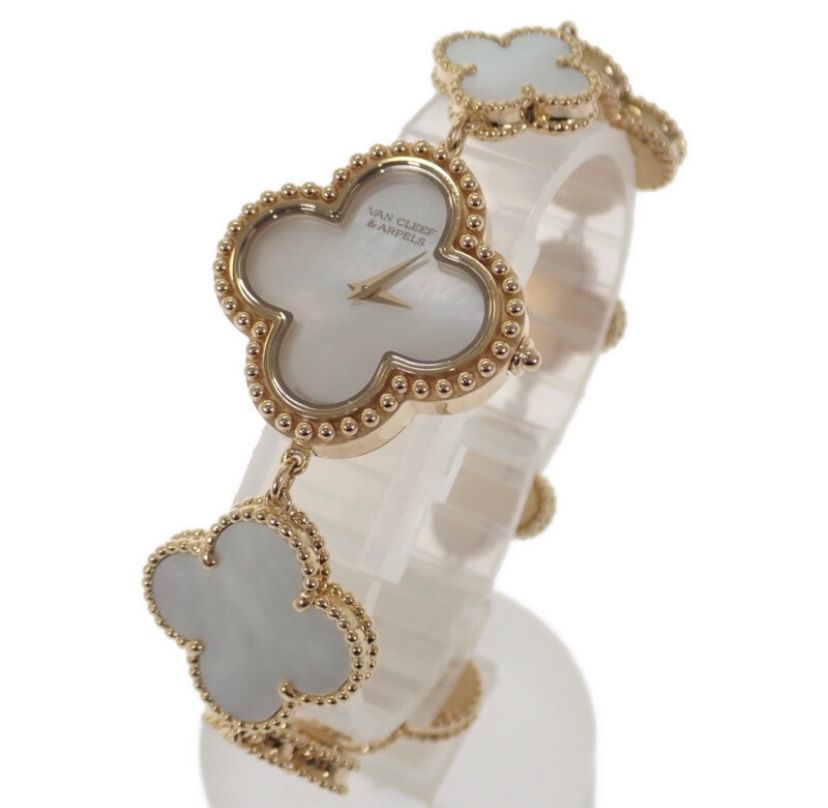 Van Cleef &amp; Arpels ヴァンクリーフ＆アーペル VCARO4HR00 アルハンブラ 腕時計 K18WG 革 レディース [中古] Van Cleef & Arpels - ヴァンクリーフ＆アーペル Van Cleef & Arpels