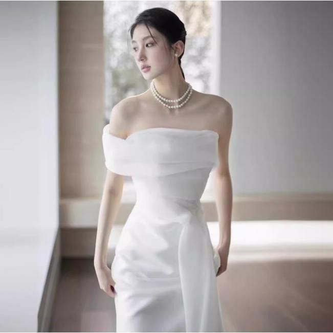 ウェディングドレス ウエディングドレス 二次会 結婚式 前撮り ブライダル ロングドレス 花嫁 スレンダードレス マーメイドドレス 白 キャミソール ファスナー