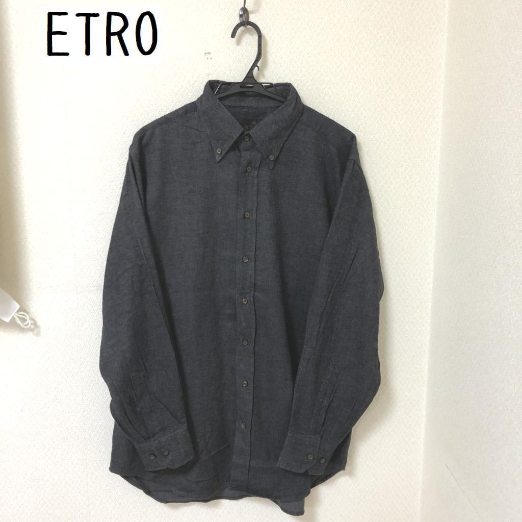 高い素材 ETRO（エトロ）メンズ ウール ボタンダウンシャツ グレー 冬