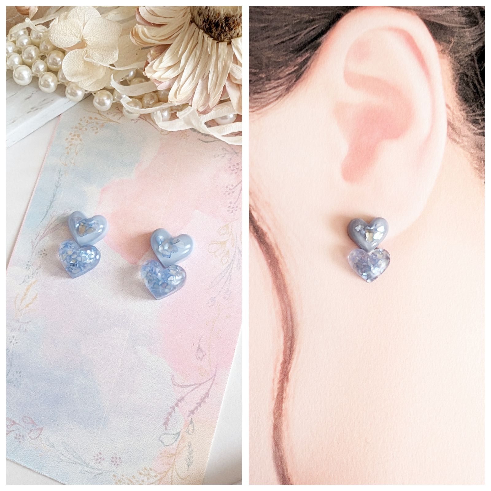 うるツヤ♡ツインハート ピアス イヤリング アイスブルー - メルカリ