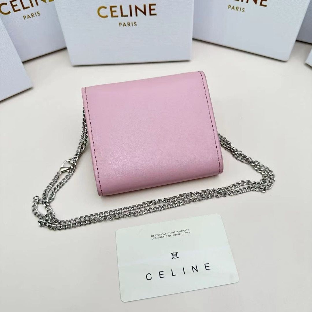 【人気デザインのピンク♡】CELINE チェーンウォレット 本日限定】?Celine トリオンフ チェーンウォレット 10783 ? 高級