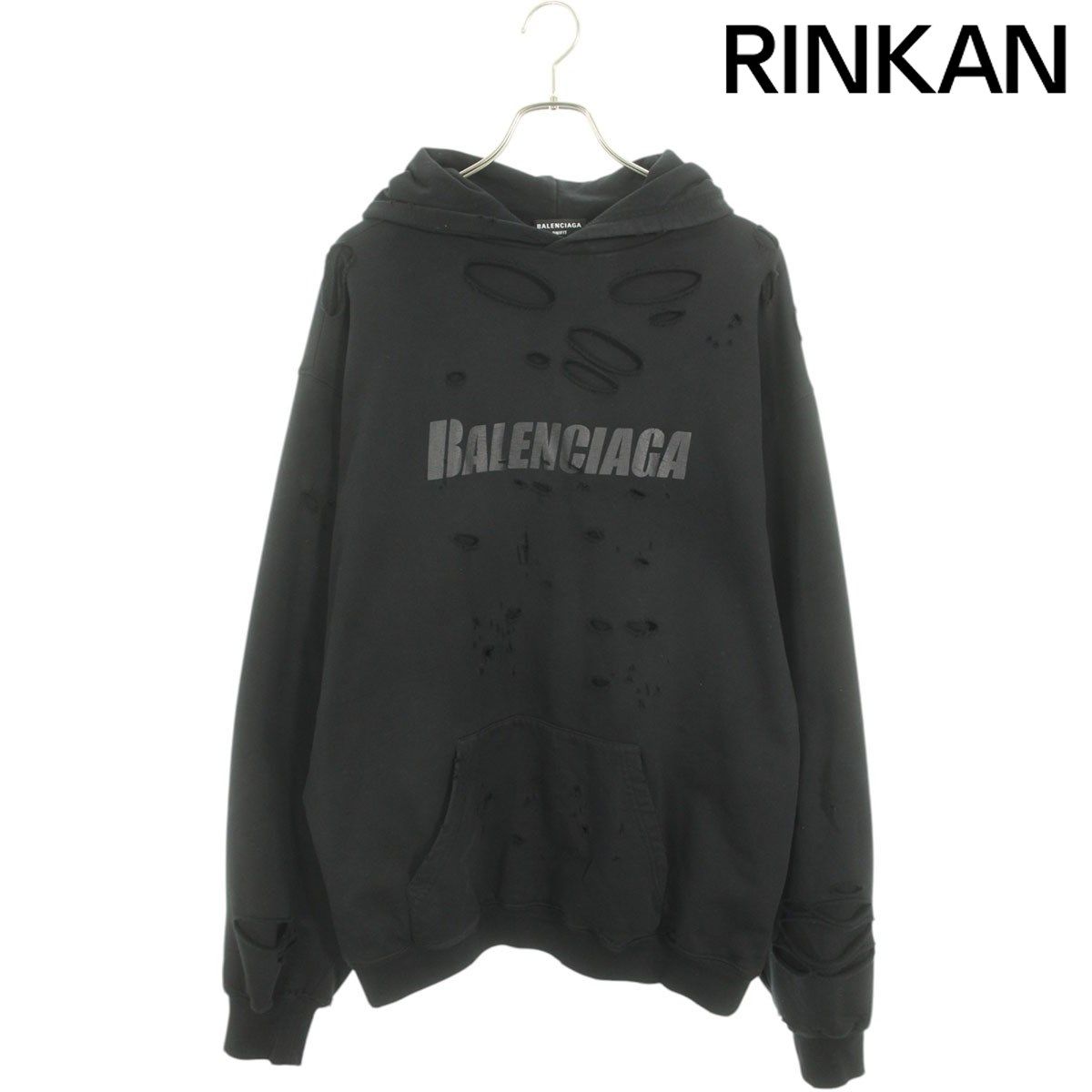 バレンシアガ BALENCIAGA　デストロイ加工ロゴミディアムフリースパーカー バレンシアガ BALENCIAGA 659403 TKVB6 デストロイ加工ロゴミディアム